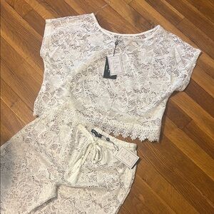 Club Z Collection Lace Crop Top and Pants - White